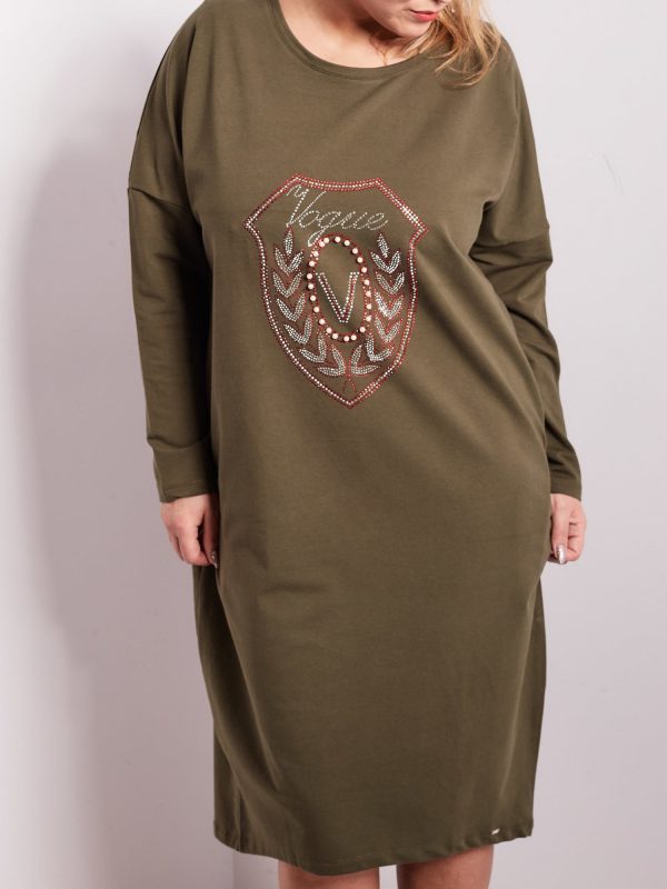 Wholesale Khaki sweatshirt dress with pockets PLUS SIZE