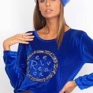 Wholesale Velvet sweatshirt with applique blue