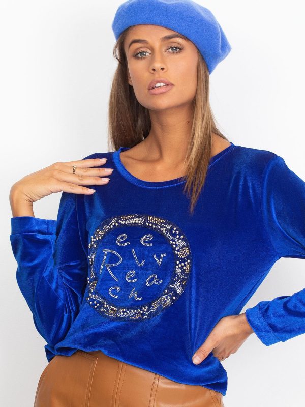 Wholesale Velvet sweatshirt with applique blue