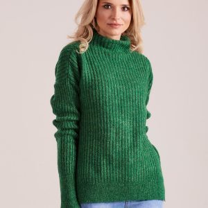 Wholesale Green Ribbed Turtleneck Sweater