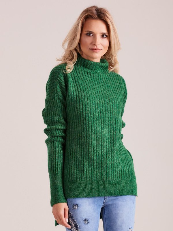 Wholesale Green Ribbed Turtleneck Sweater