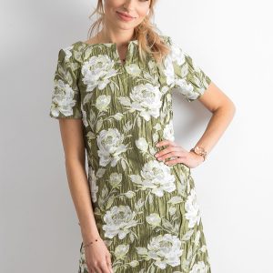 Wholesale Green dress with ruffled floral fabric