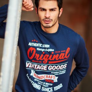 Wholesale Navy blue sweatshirt for men with vintage print