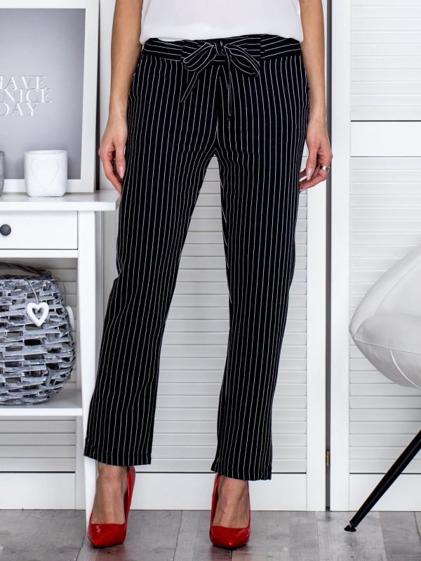 Wholesale Black striped pants with binding