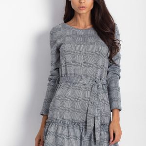 Wholesale Grey Plaid Dress with Ruffle