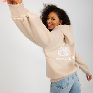 Wholesale Beige sweatshirt with print on the back and hood