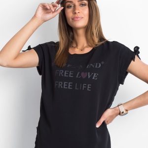 Wholesale Black blouse with chiffon layer and lettering