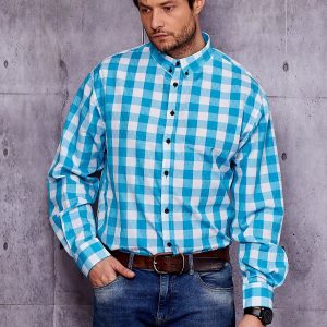 Wholesale Turquoise Plus Size Men's Plaid Shirt