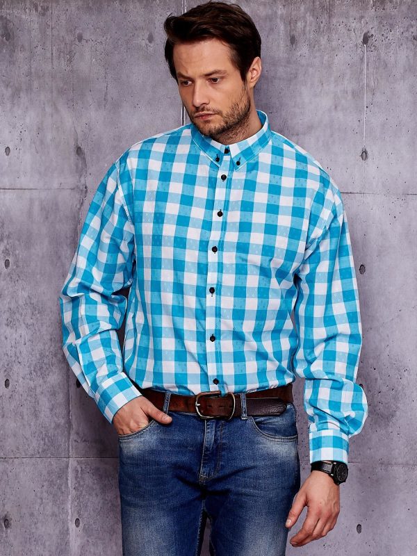 Wholesale Turquoise Plus Size Men's Plaid Shirt