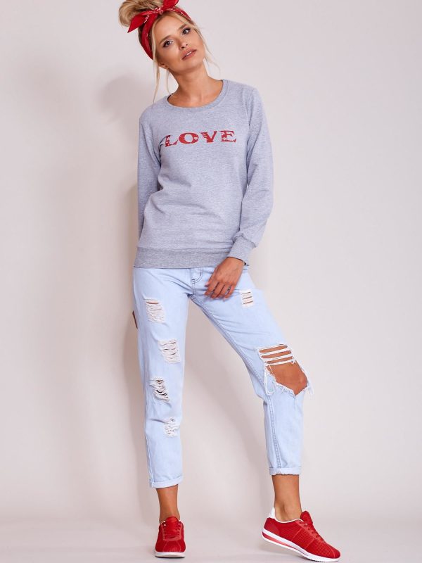 Wholesale Grey light sweatshirt with the inscription LOVE