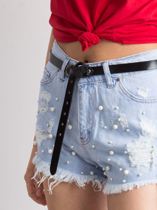 Wholesale Blue frayed jeans shorts with pearls