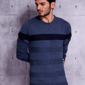 Wholesale Dark blue men's sweater with contrasting insert