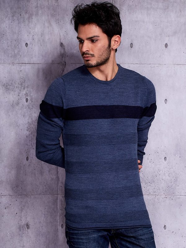 Wholesale Dark blue men's sweater with contrasting insert
