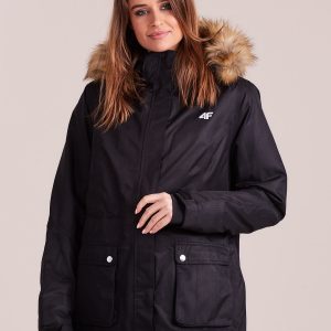 Wholesale 4F Black Ski Jacket with Hood and Fur