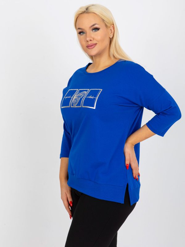 Wholesale Dark blue plus size blouse with ribbed at the bottom