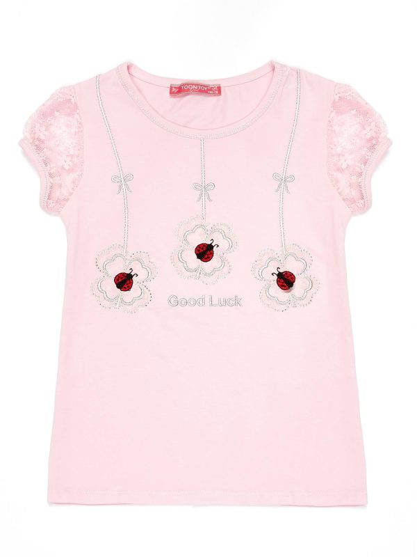 Wholesale Light pink t-shirt for girl with ladybugs
