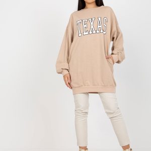 Wholesale Beige sweatshirt loose with print and pockets