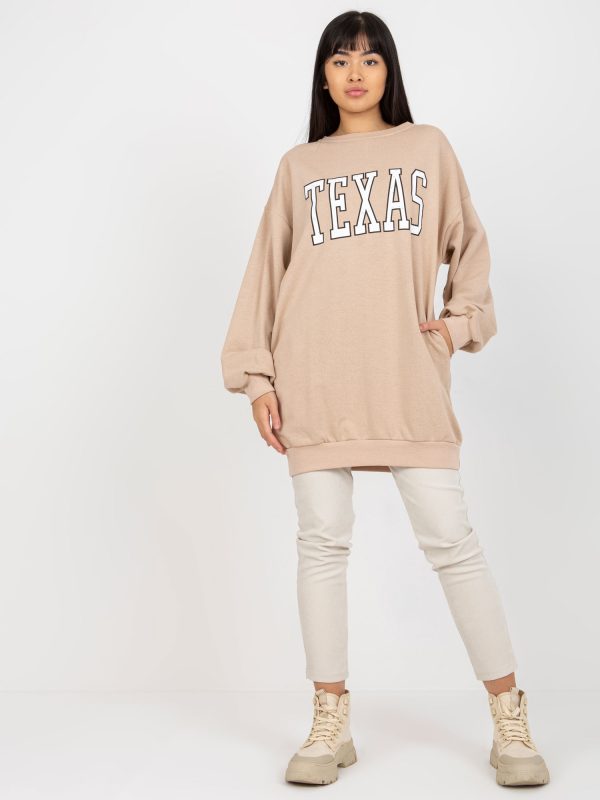 Wholesale Beige sweatshirt loose with print and pockets