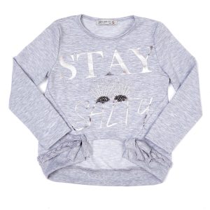 Wholesale Light gray girl sweatshirt with silver print and bows