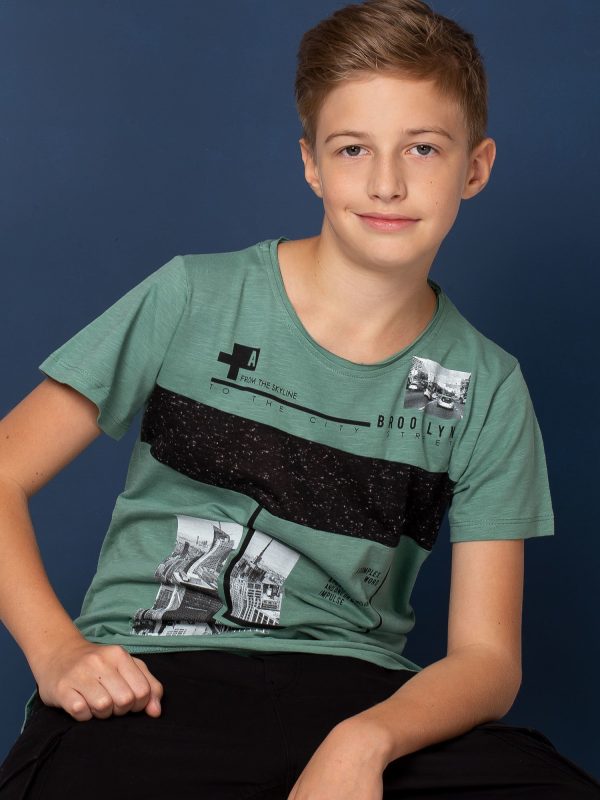 Wholesale Khaki t-shirt for boy with urban print