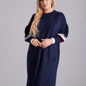 Wholesale Navy blue knitted dress PLUS SIZE