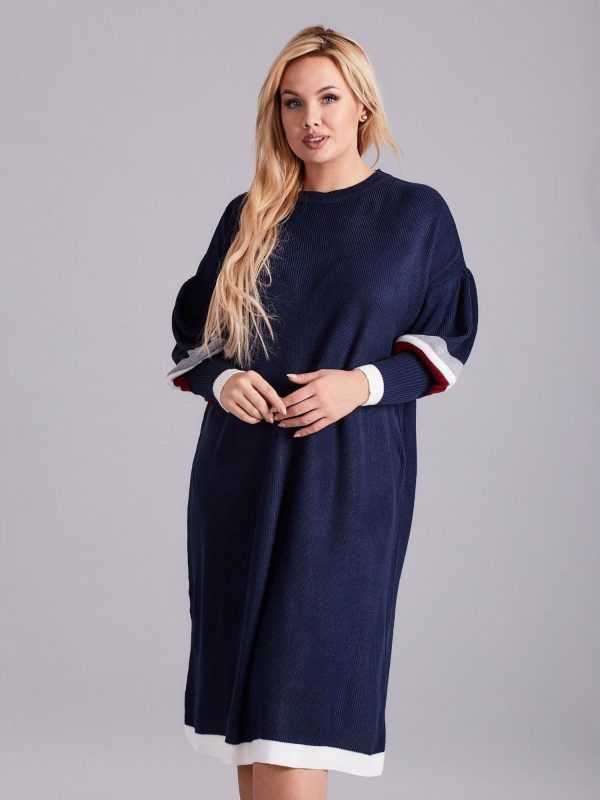 Wholesale Navy blue knitted dress PLUS SIZE