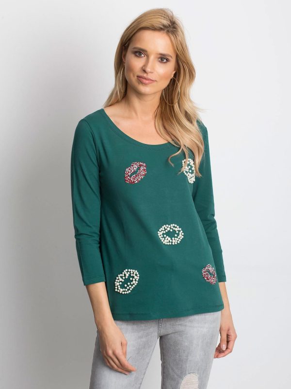 Wholesale Dark green blouse with jewelry lips