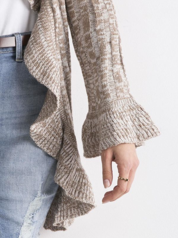 Wholesale Beige open sweater with ruffles