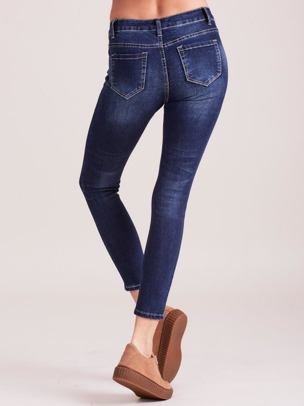 Wholesale Dark blue women's puréed jeans