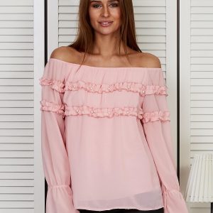 Wholesale Spanish blouse with frills and pearls pink