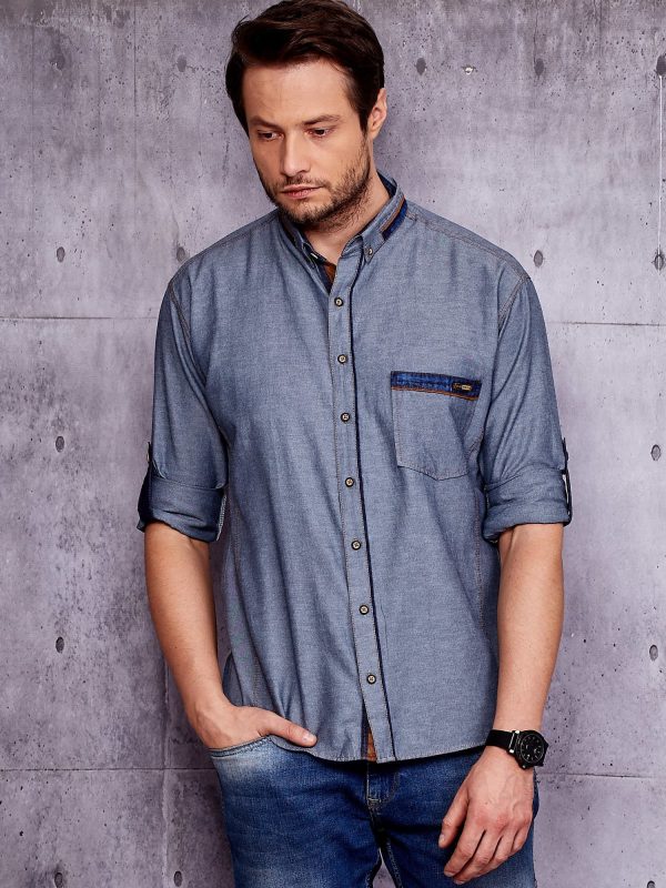 Wholesale Navy blue shirt for men with pocket PLUS SIZE