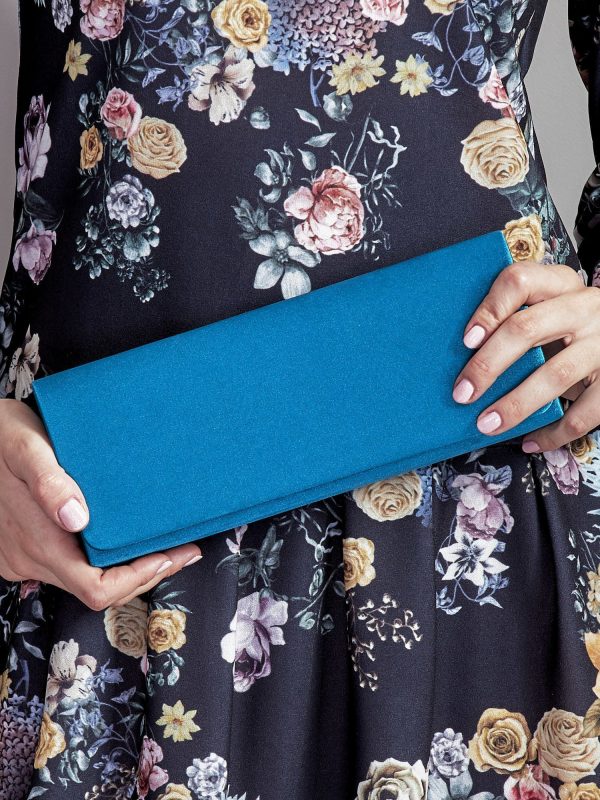 Wholesale Satin plain clutch bag with mirror blue-green