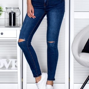 Wholesale Jeans with slits on the knees blue