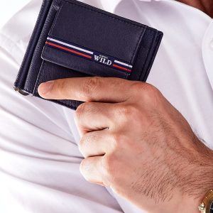 Wholesale Blue Men's Leather Wallet With Outside Pocket