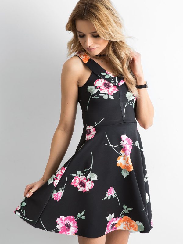 Wholesale Black dress with colorful print