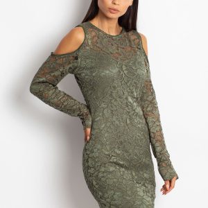 Wholesale Green Lace Off Shoulder Dress