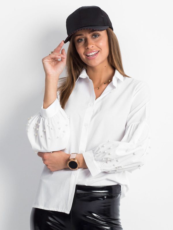 Wholesale White shirt with pearls on the sleeves