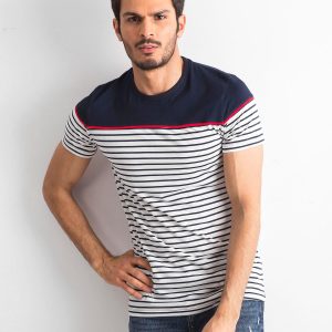 Wholesale White and navy striped men's t-shirt