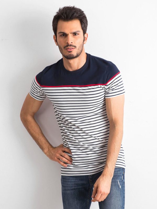 Wholesale White and navy striped men's t-shirt