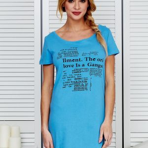 Wholesale Blue cotton dress with print newspaper