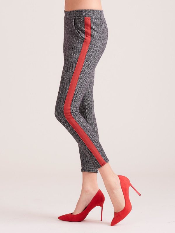 Wholesale Grey herringbone pants with red stripe