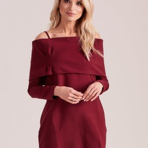 Wholesale Burgundy cold arms dress with wide flounce