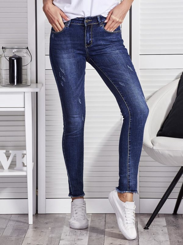 Wholesale Blue regular jeans with unfinished hem