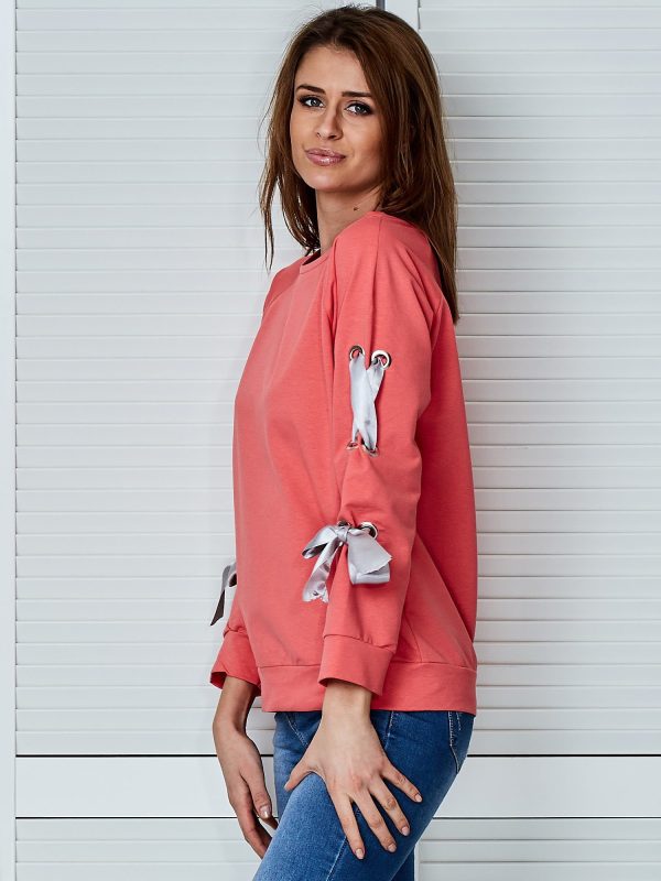 Wholesale Coral sweatshirt with bows on sleeves