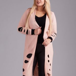 Wholesale Pale pink long sweater with holes PLUS SIZE