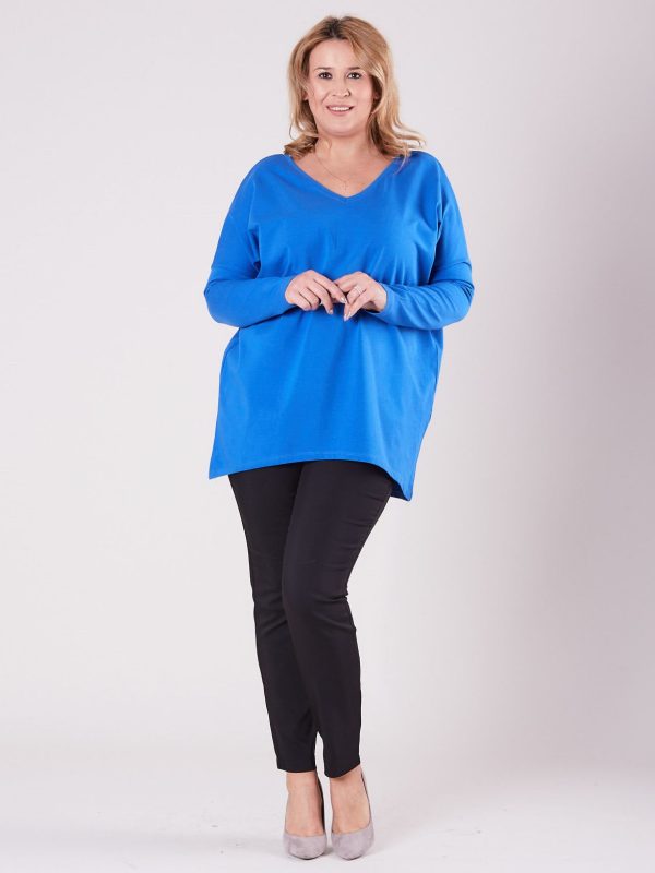 Wholesale Blue blouse with V-neck PLUS SIZE