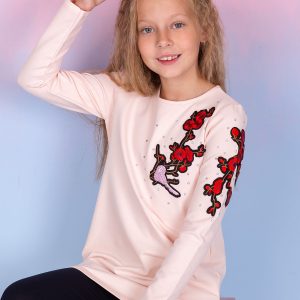 Wholesale Light pink blouse for girl with floral stripes