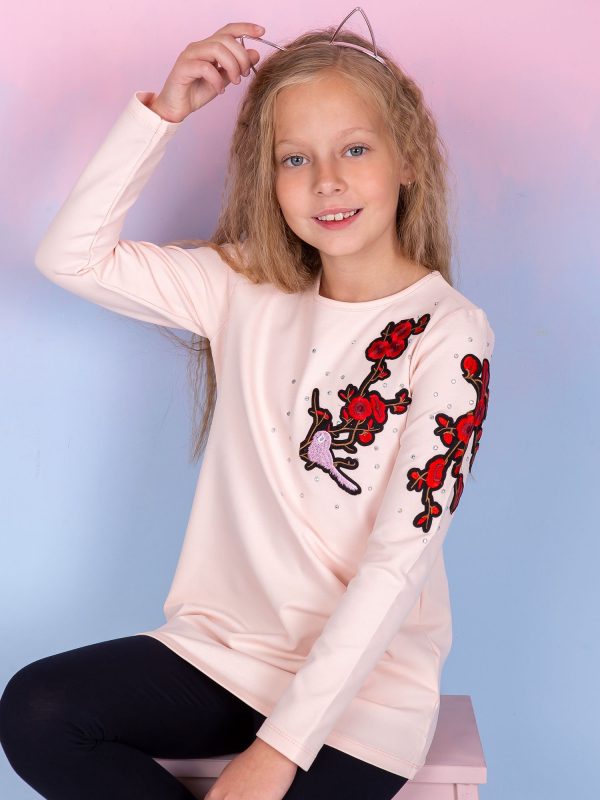 Wholesale Light pink blouse for girl with floral stripes