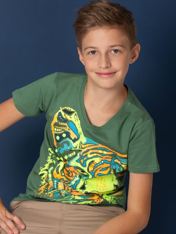 Wholesale Green boy t-shirt with tiger