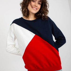 Wholesale Navy blue and red basic sweatshirt with round neckline